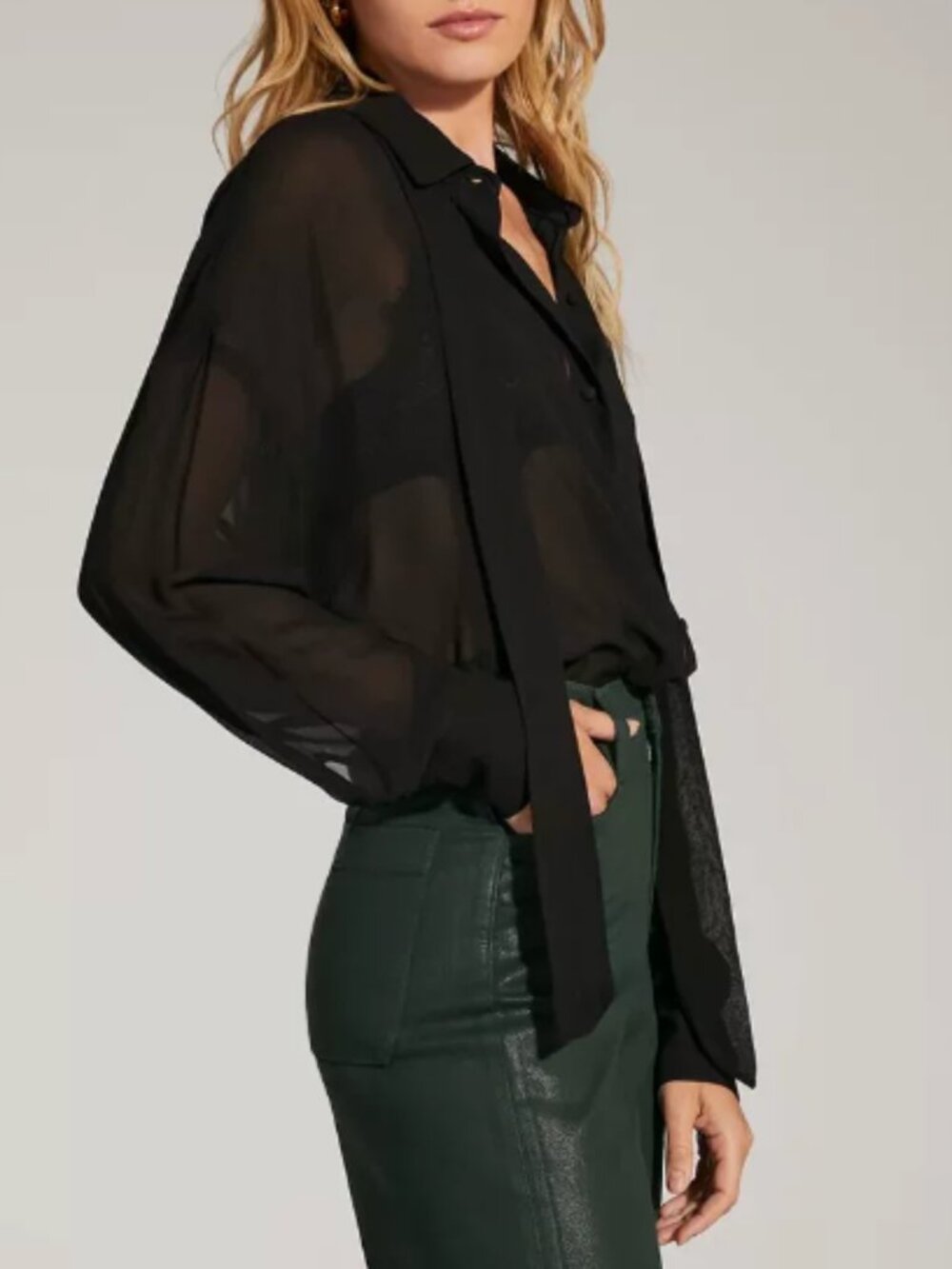 NWT Favorite Daughter The Marie Top Blouse XS/S/XL Black Sheer - Picture 3 of 6